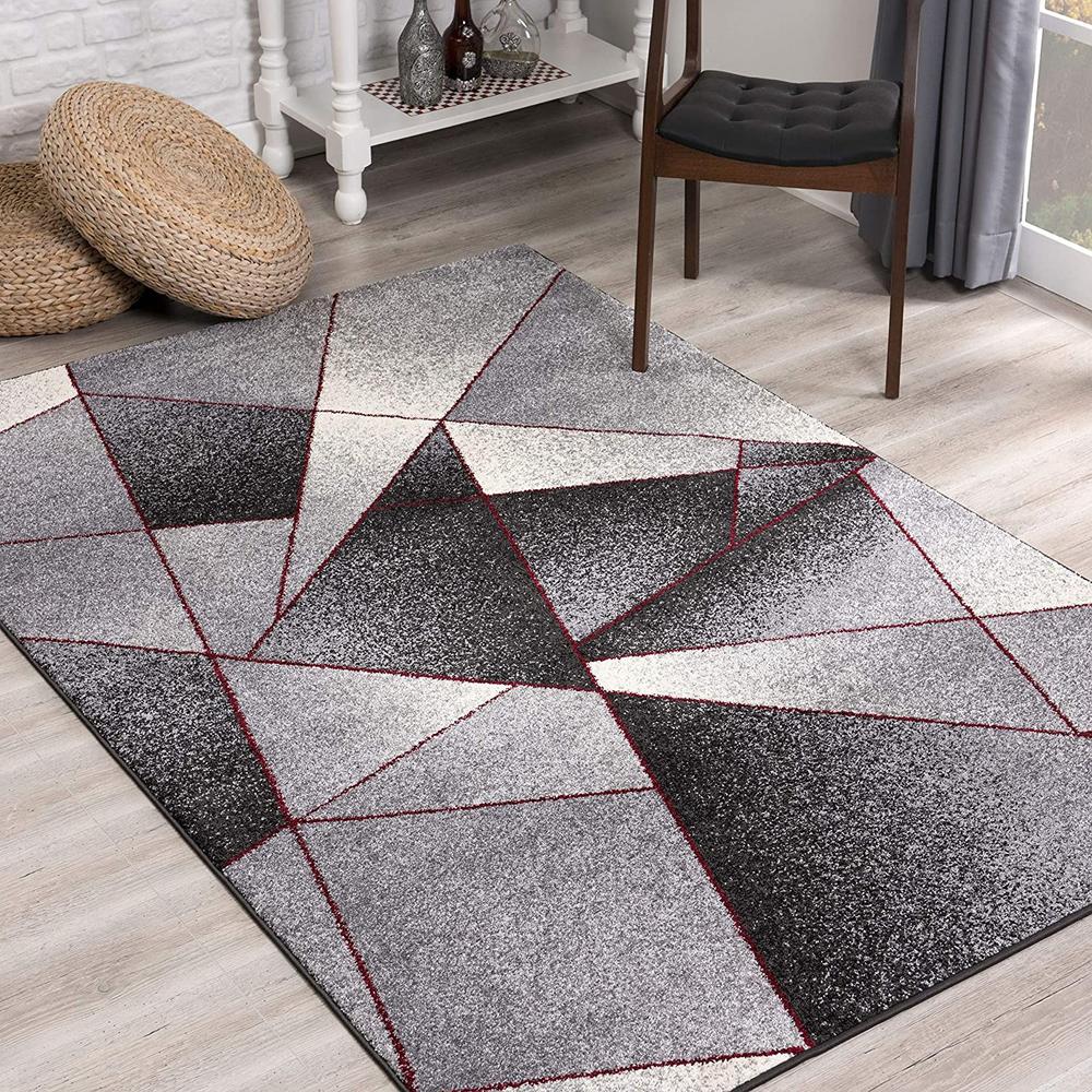 8’ x 11’ Gray and Red Prism Pattern Area Rug Grey Red. Picture 1