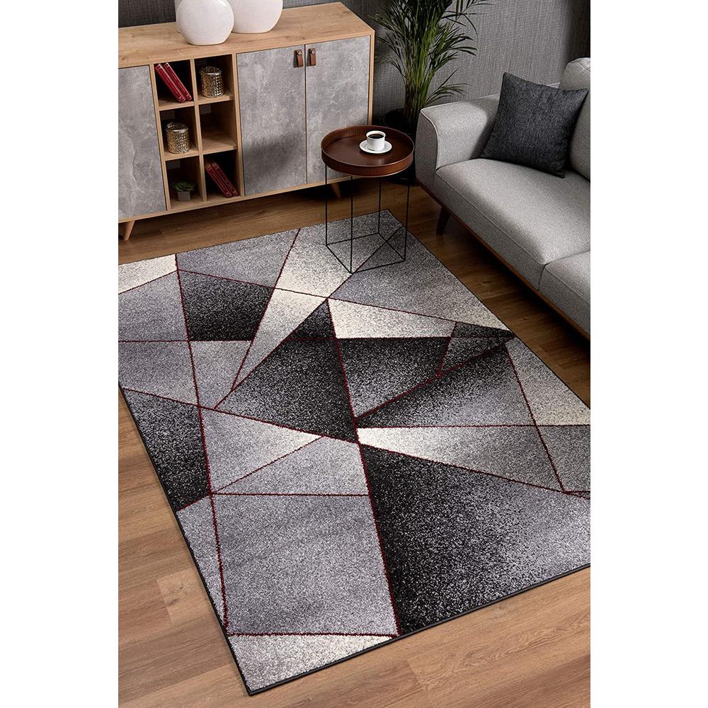 8’ x 11’ Gray and Red Prism Pattern Area Rug Grey Red. Picture 2