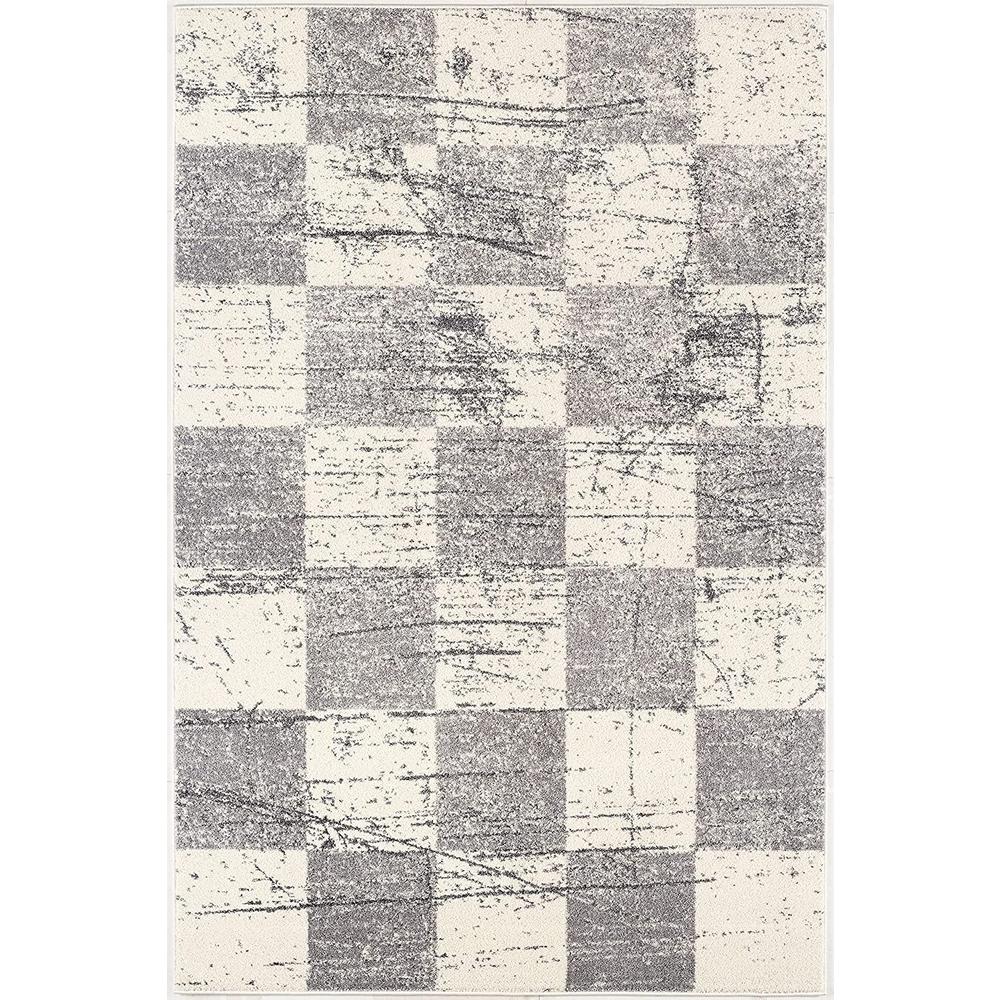 4’ x 6’ White and Gray Checkered Area Rug White. Picture 2
