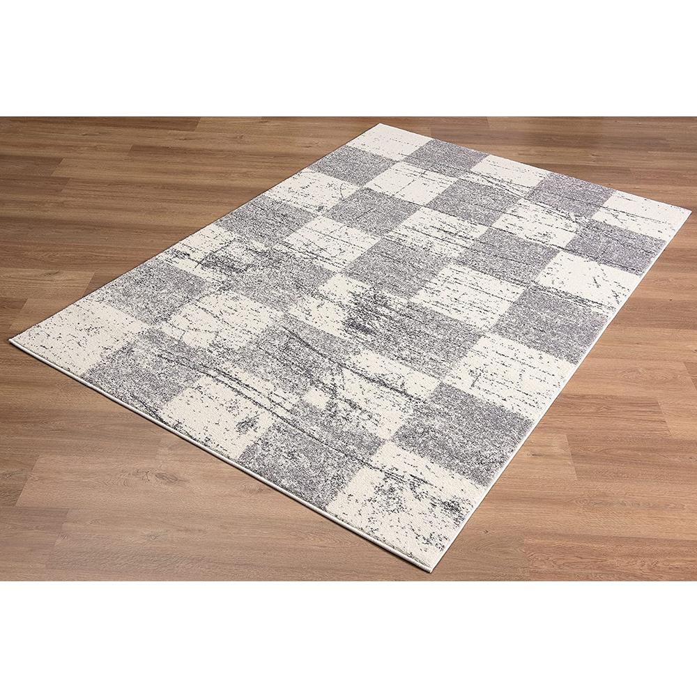 4’ x 6’ White and Gray Checkered Area Rug White. Picture 5