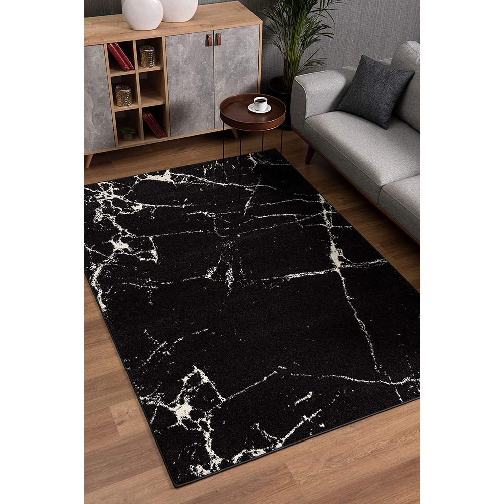 4’ x 6’ Black and White Abstract Breakage Area Rug Grey. Picture 8
