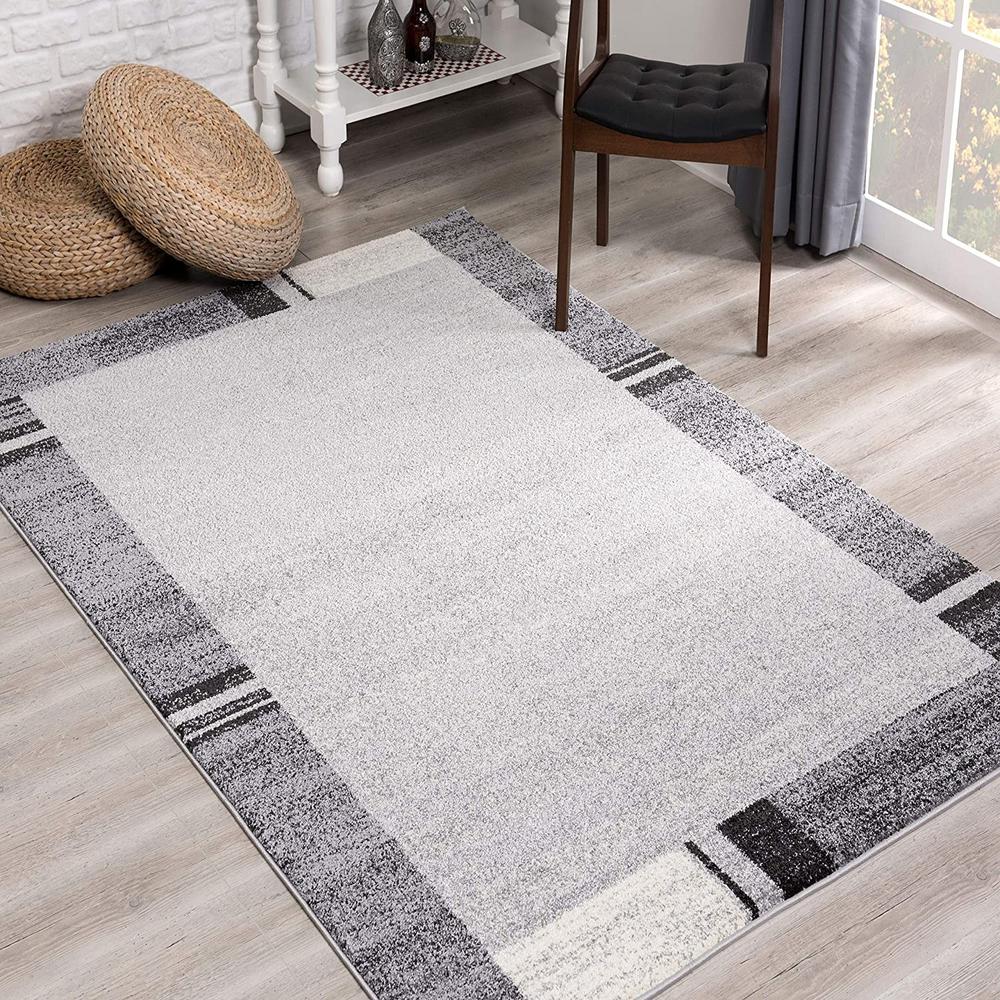 4’ x 6’ Gray Modern Bordered Area Rug Grey. Picture 1