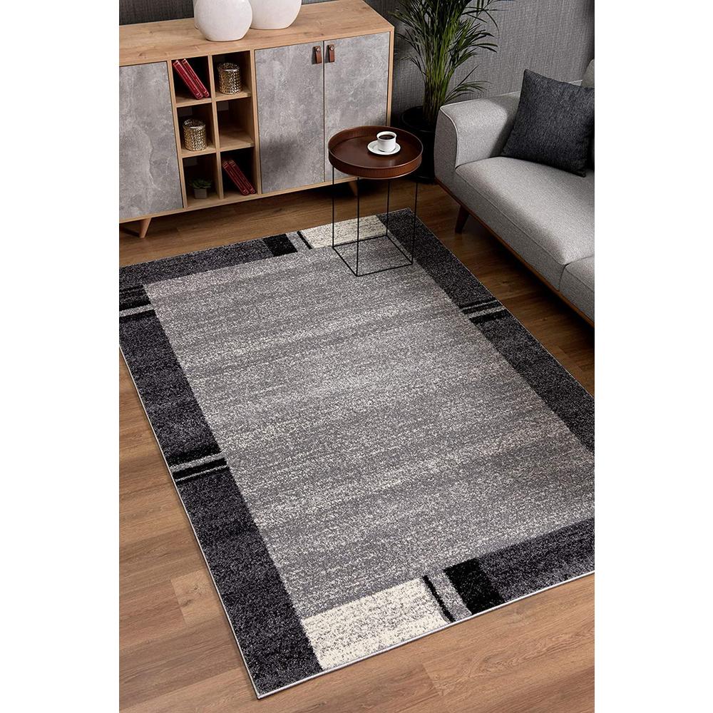 4’ x 6’ Gray Modern Bordered Area Rug Grey. Picture 2