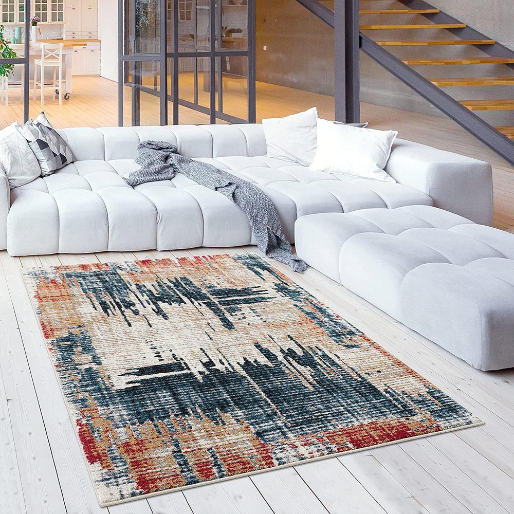 4’ x 6’ Blue and Red Mod Distressed Area Rug Multi. Picture 2