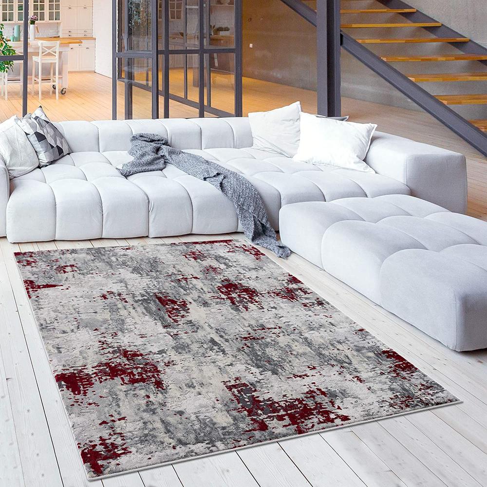 4’ x 6’ Red and Gray Modern Abstract Area Rug - Red. Picture 8