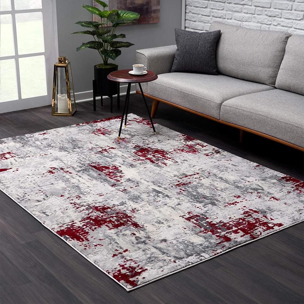 9’ x 13’ Red and Gray Modern Abstract Area Rug - Red. Picture 1