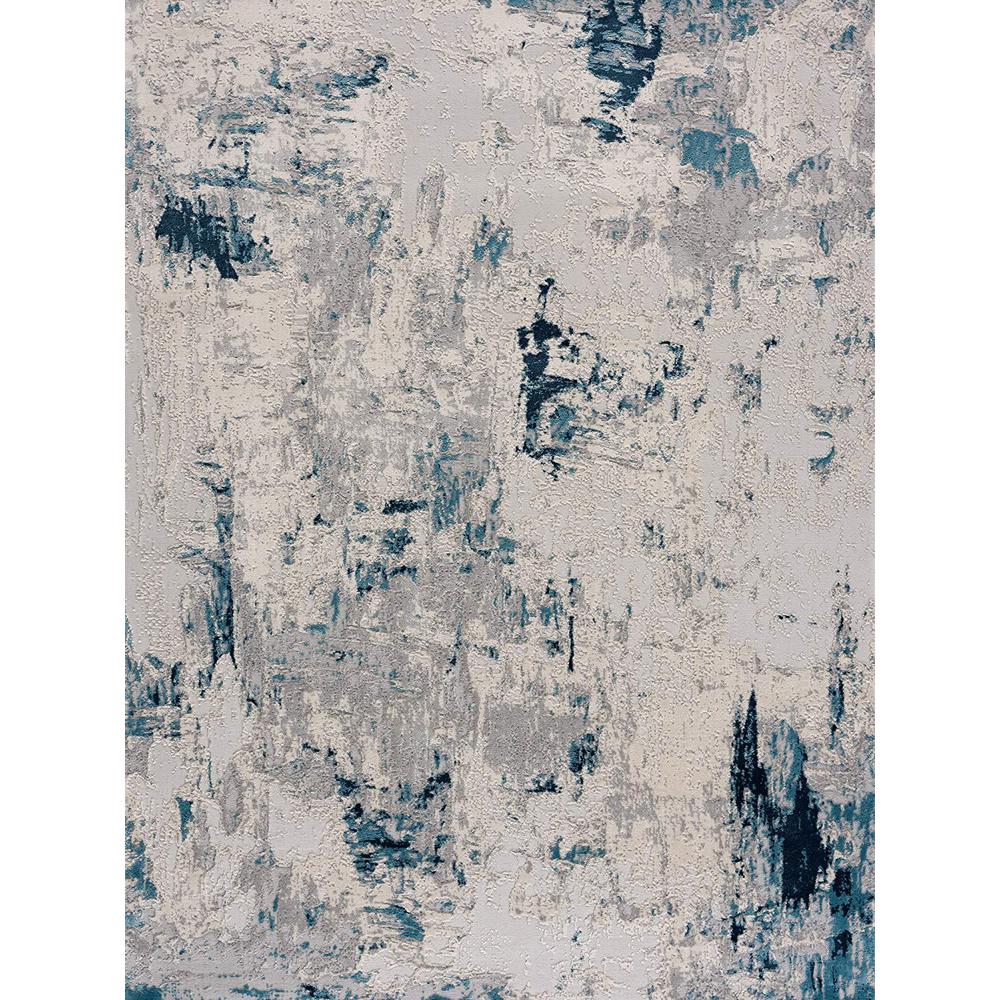 2’ x 15’ Blue and Ivory Abstract Strokes Runner Rug Blue. Picture 8