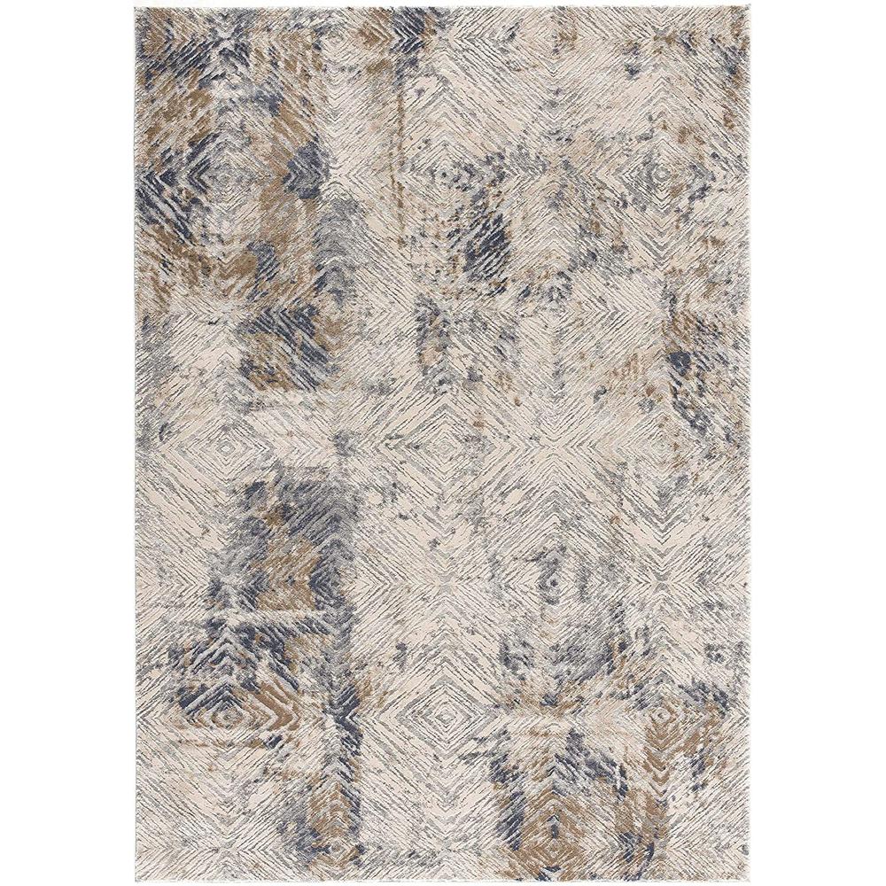 7’ x 10’ Ivory and Beige Abstract Diamonds Area Rug Beige. Picture 2