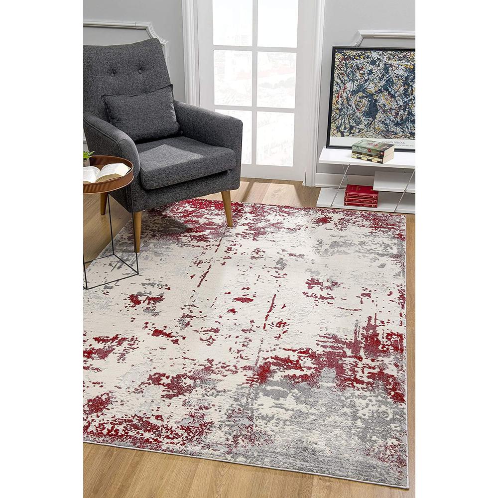 3’ x 5’ Red and Gray Modern Abstract Area Rug Red. Picture 1