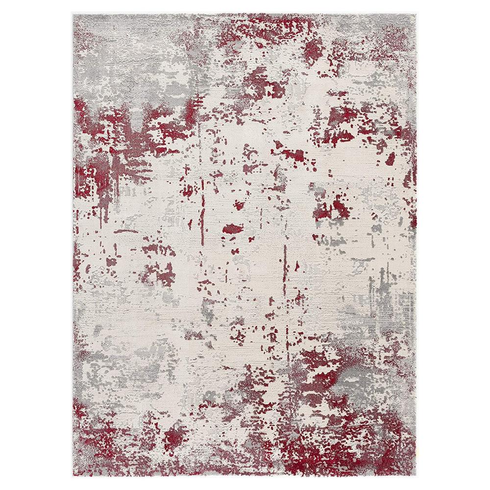 7’ x 10’ Red and Gray Modern Abstract Area Rug Red. Picture 7