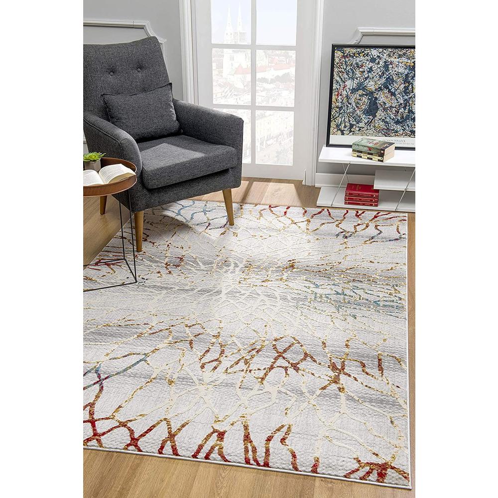 3’ x 5’ Gold and Ivory Abstract Branches Area Rug Multi. Picture 1