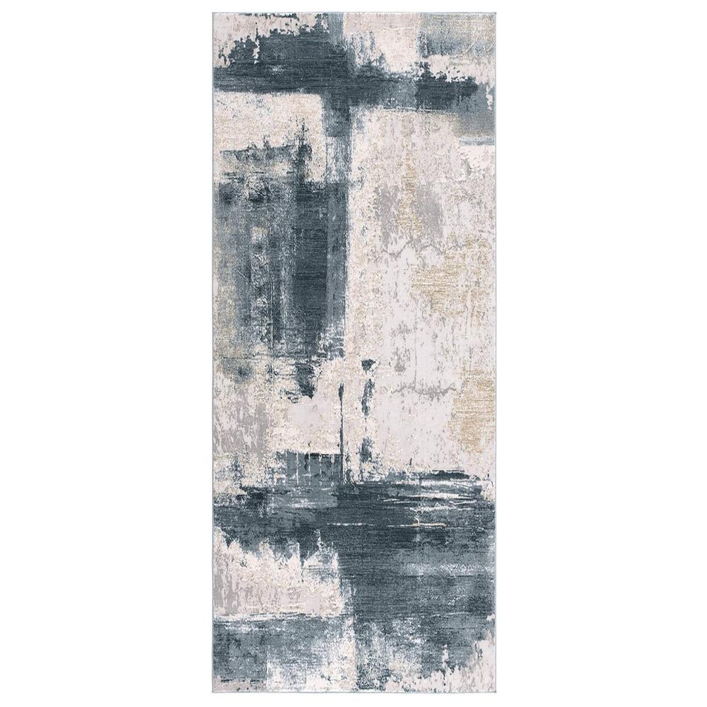 2’ x 10’ Cream and Blue Abstract Patches Runner Rug Cream Blue. Picture 7