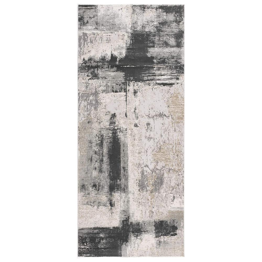2’ x 20’ Cream and Gray Abstract Patches Runner Rug Cream Grey. Picture 7
