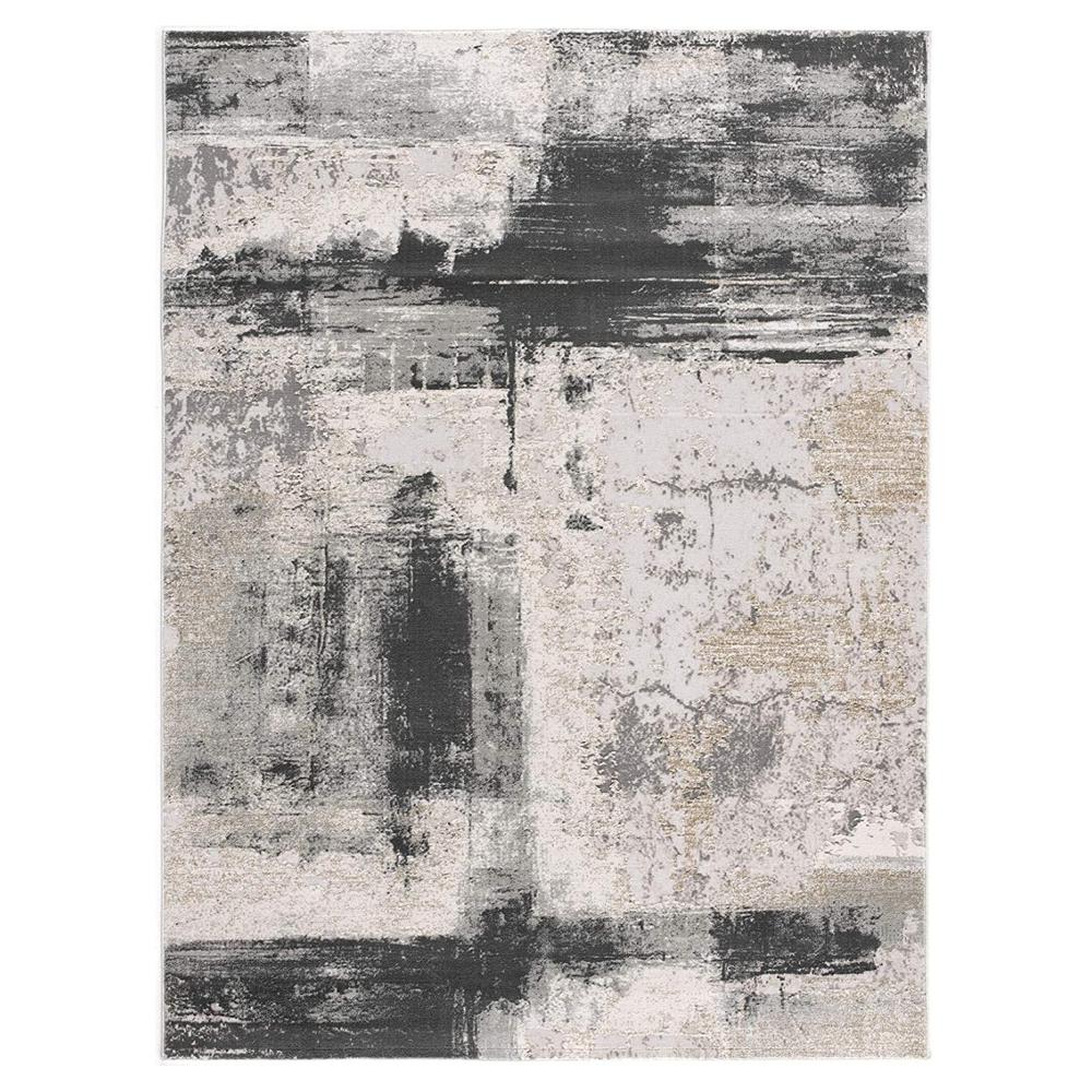 7’ x 10’ Cream and Gray Abstract Patches Area Rug Cream Grey. Picture 7
