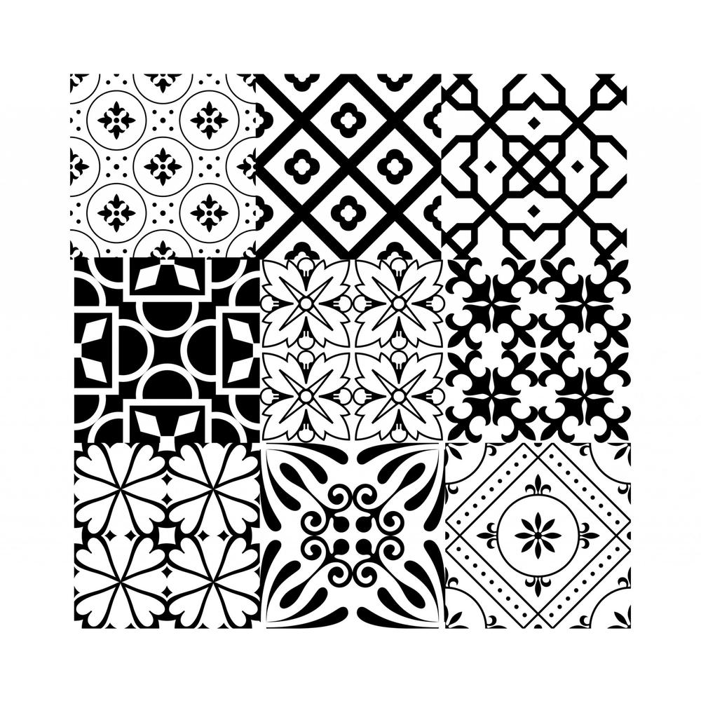 5" X 5" Black and White Mash Peel and Stick Removable Tiles Black. Picture 2