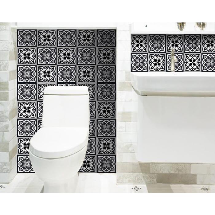4" X 4" Black White and Gray Baz Peel and Stick Removable Tiles Black. Picture 9