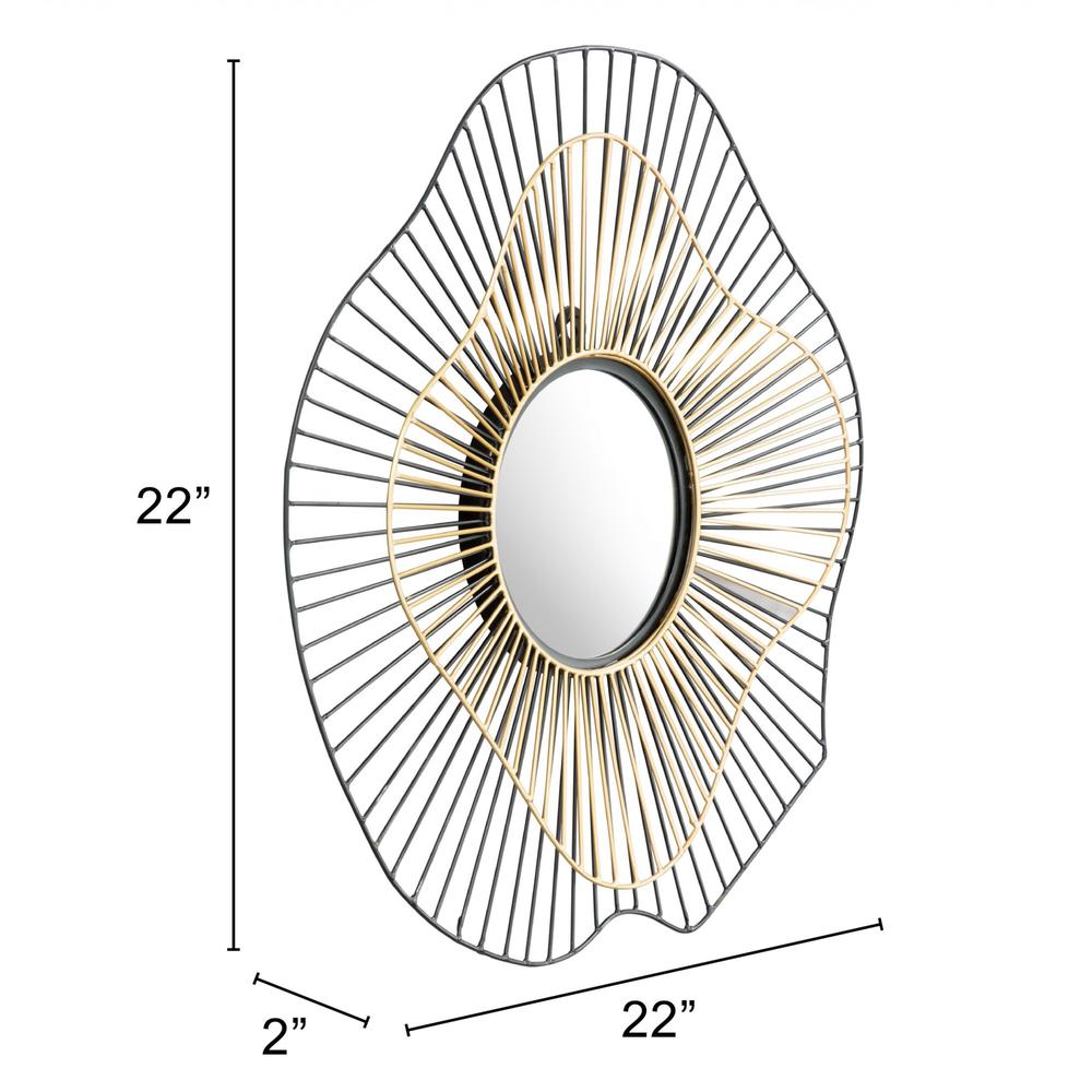 Black and Gold Contemporary Round Mirror Black & Gold. Picture 5