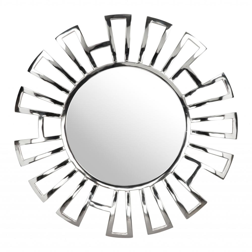 Silver Geometric Design Round Mirror Silver. Picture 2