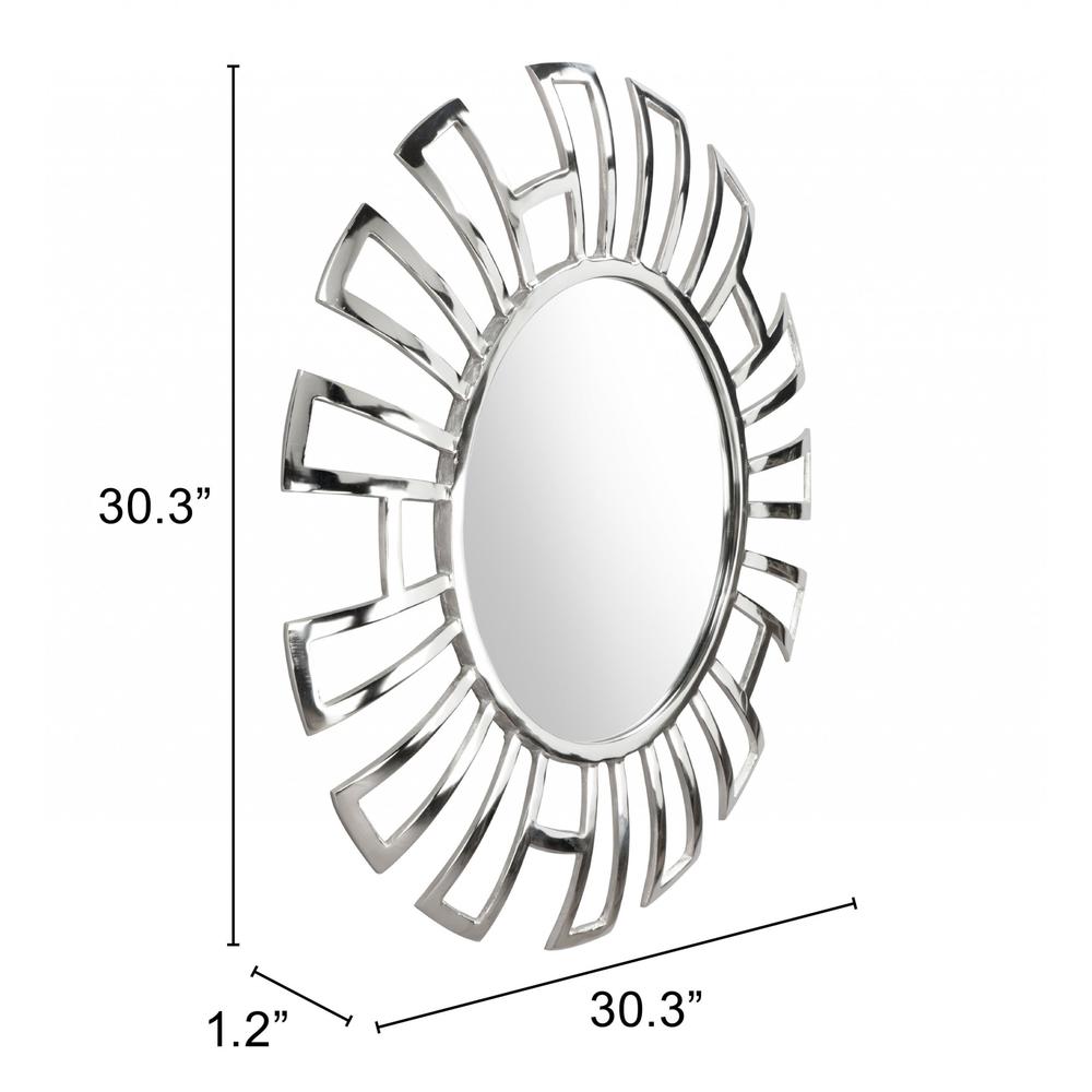 Silver Geometric Design Round Mirror Silver. Picture 6