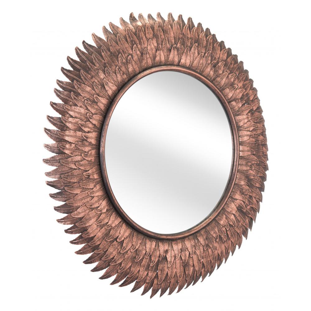 Bronze Leaf Round Mirror Copper. Picture 1