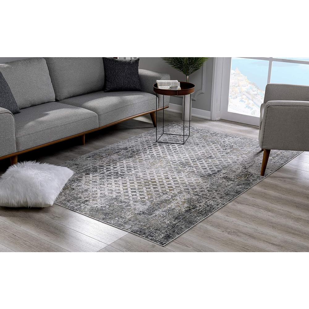4’ x 6’ Gray and Ivory Distressed Area Rug Grey. Picture 1