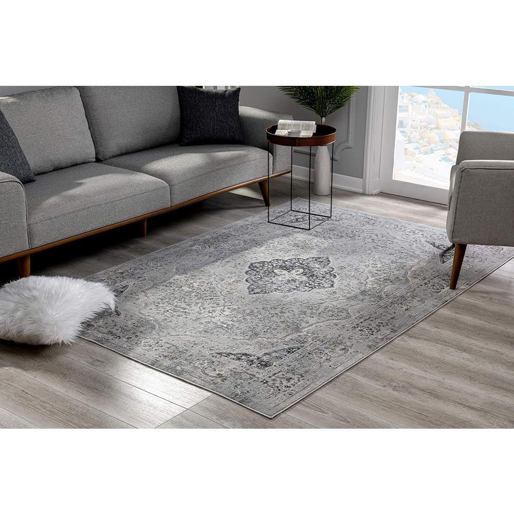 4’ x 6’ Gray Distressed Decorative Area Rug Grey. Picture 1