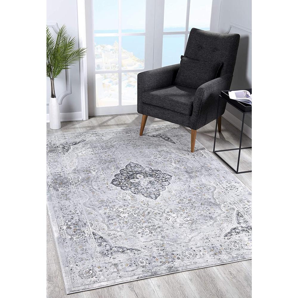 4’ x 6’ Gray Distressed Decorative Area Rug Grey. Picture 3