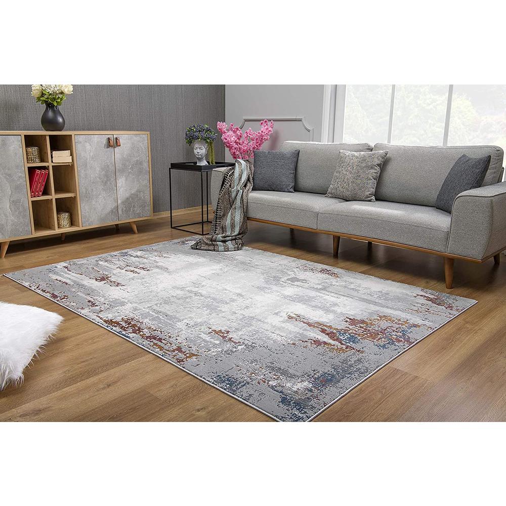 4’ x 6’ Gray and Ivory Modern Abstract Area Rug Multi. Picture 1