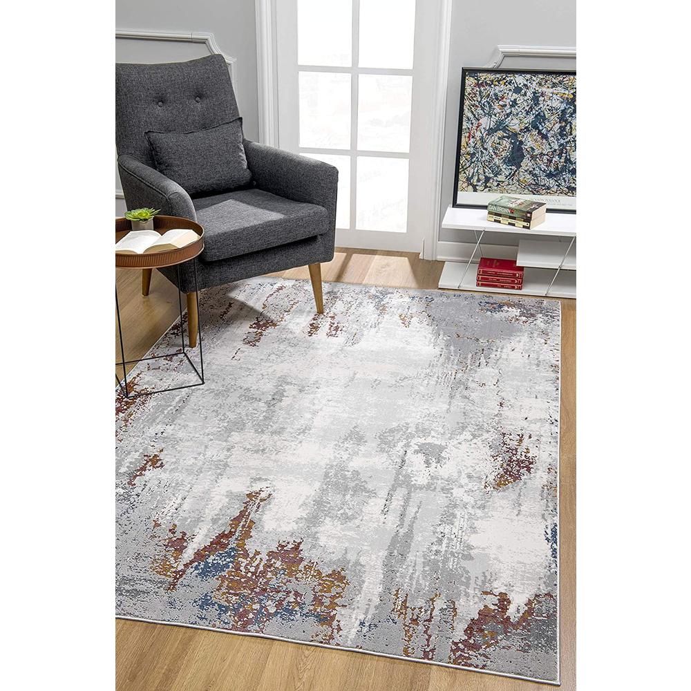 4’ x 6’ Gray and Ivory Modern Abstract Area Rug Multi. Picture 3