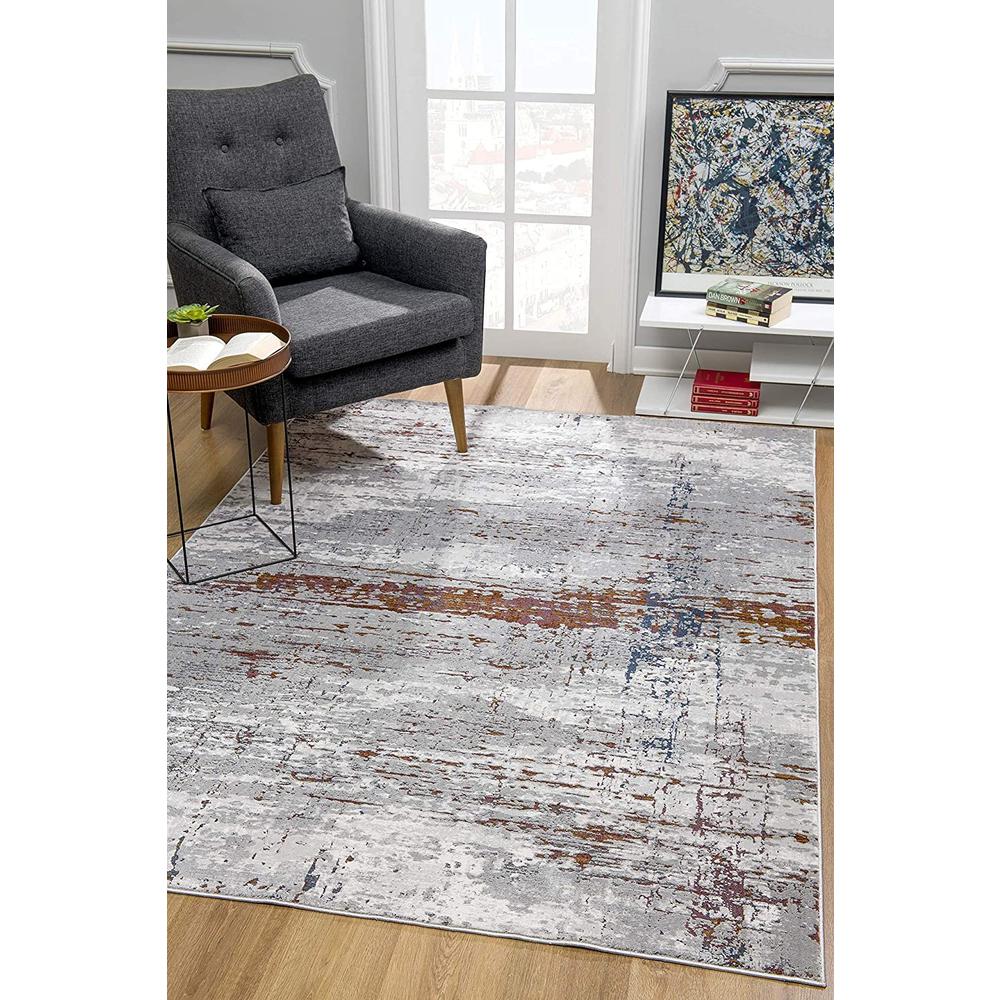5’ x 8’ Gray and Brown Abstract Scraped Area Rug Multi. Picture 3