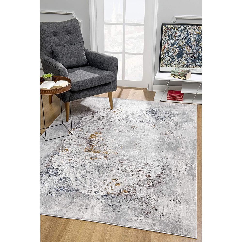 5” x 8” Gray Abstract Patterns Area Rug - Grey. Picture 3