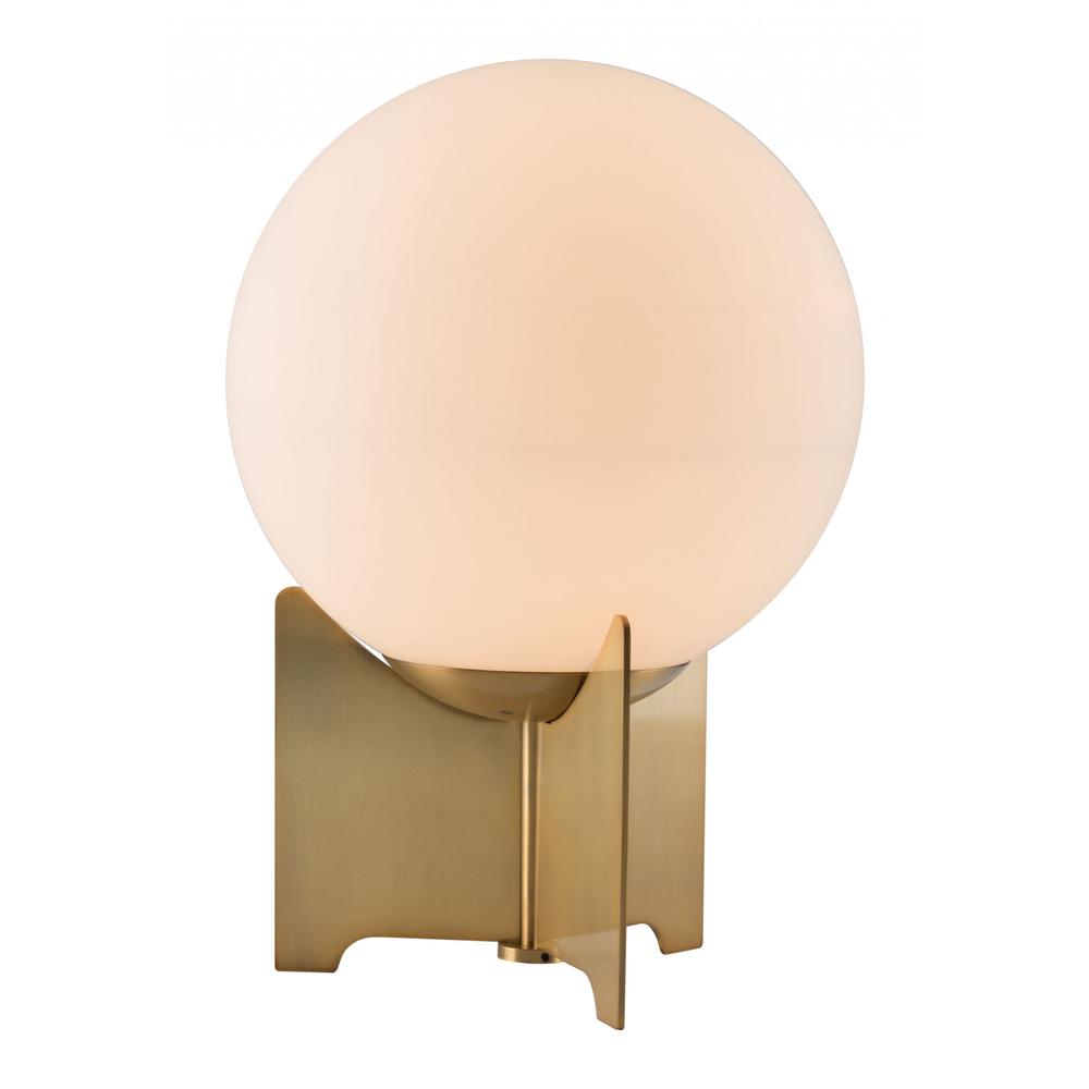 Brass Globe Table or Desk Lamp White & Brushed Brass. Picture 1