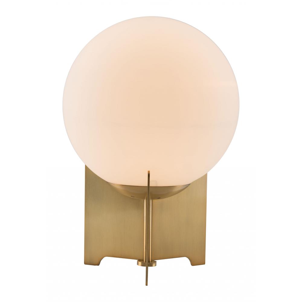 Brass Globe Table or Desk Lamp White & Brushed Brass. Picture 2