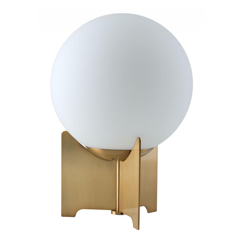 Brass Globe Table or Desk Lamp White & Brushed Brass. Picture 4