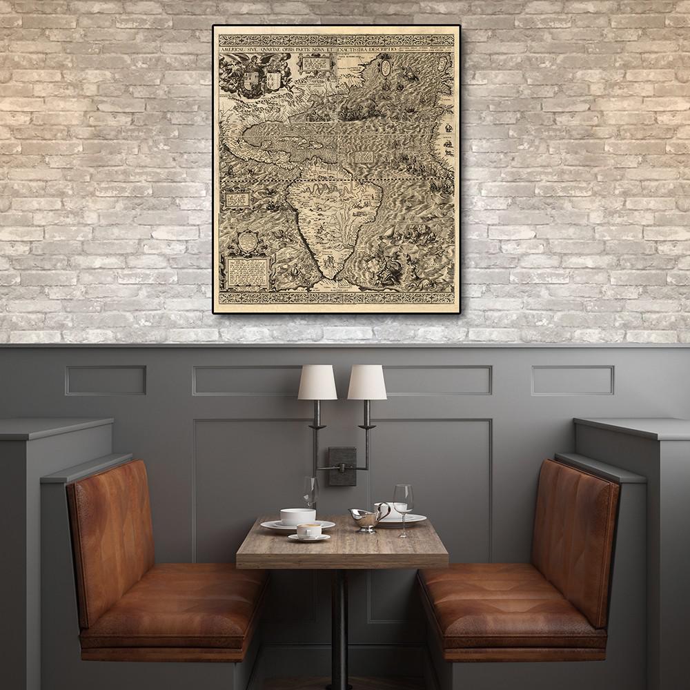 24" x 28" Vintage 1562 Map of Early Americas Wall Art Multi. Picture 3