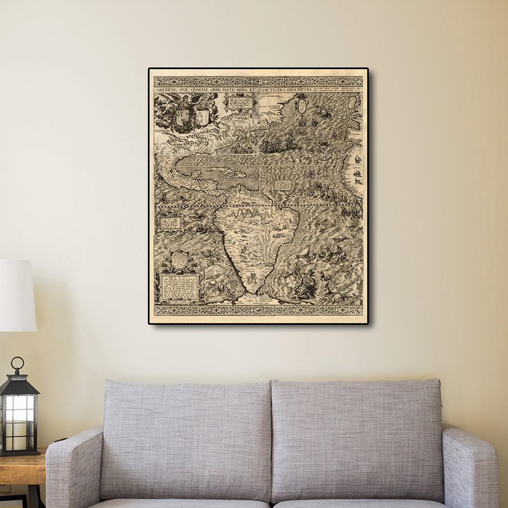 24" x 28" Vintage 1562 Map of Early Americas Wall Art Multi. Picture 4