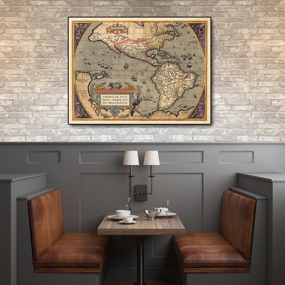 24" x 32" Vintage 1598 Map of the Americas Wall Art Multi. Picture 3