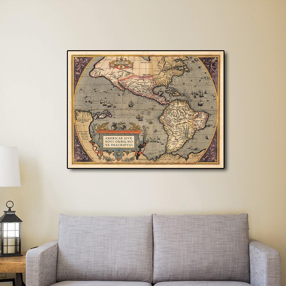 24" x 32" Vintage 1598 Map of the Americas Wall Art Multi. Picture 4