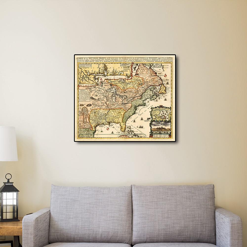24" x 28" Vintage 1718 Map of New France Multi. Picture 4