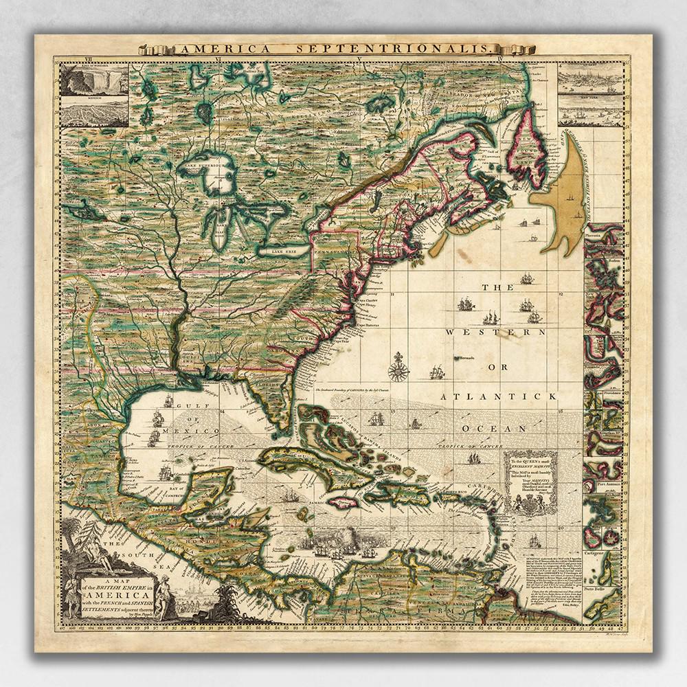 12" x 12" Vintage 1773 Map of British Empire in North America Wall Art Multi. Picture 1