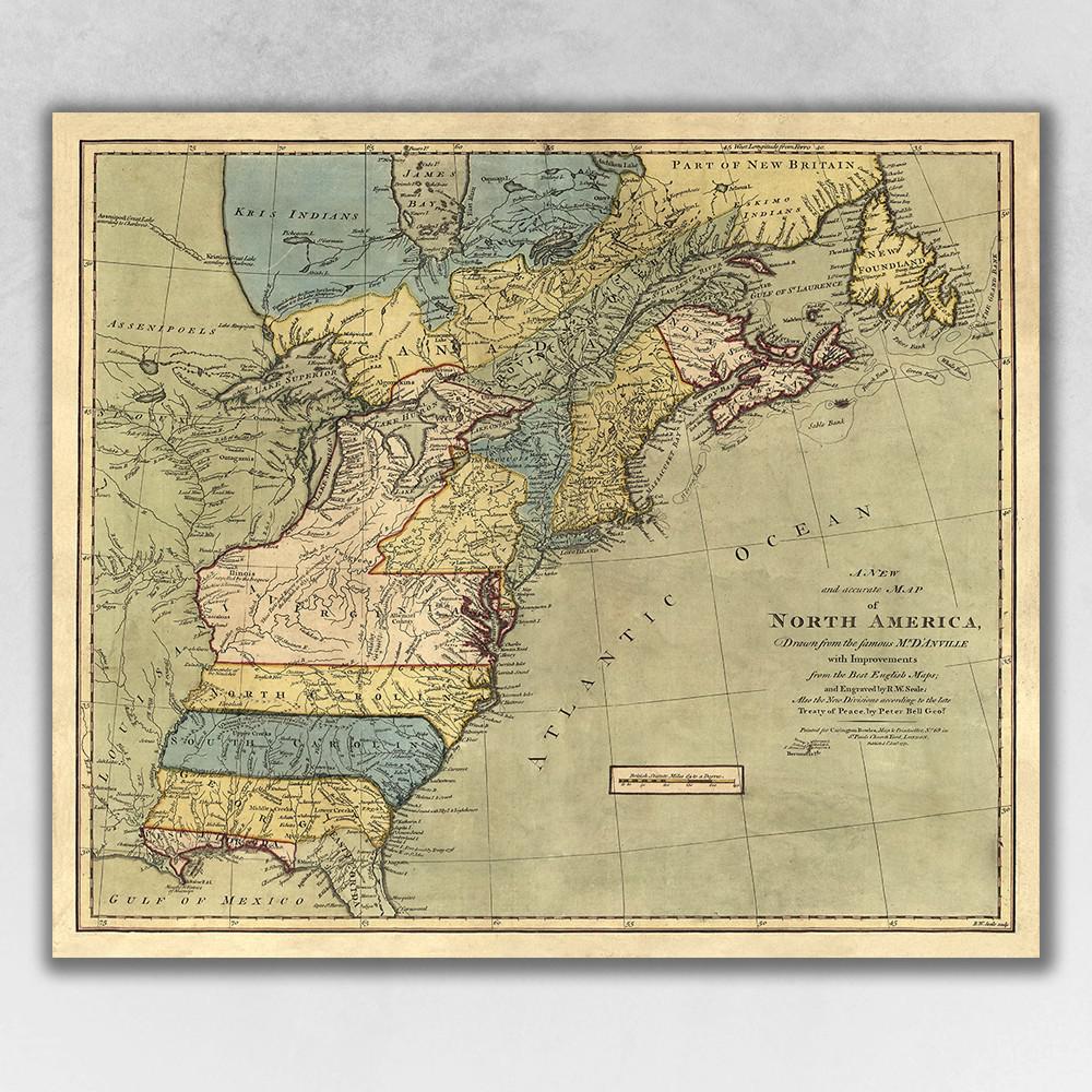 24" x 28" Vintage 1771  Map of North America Wall Art Multi. Picture 1