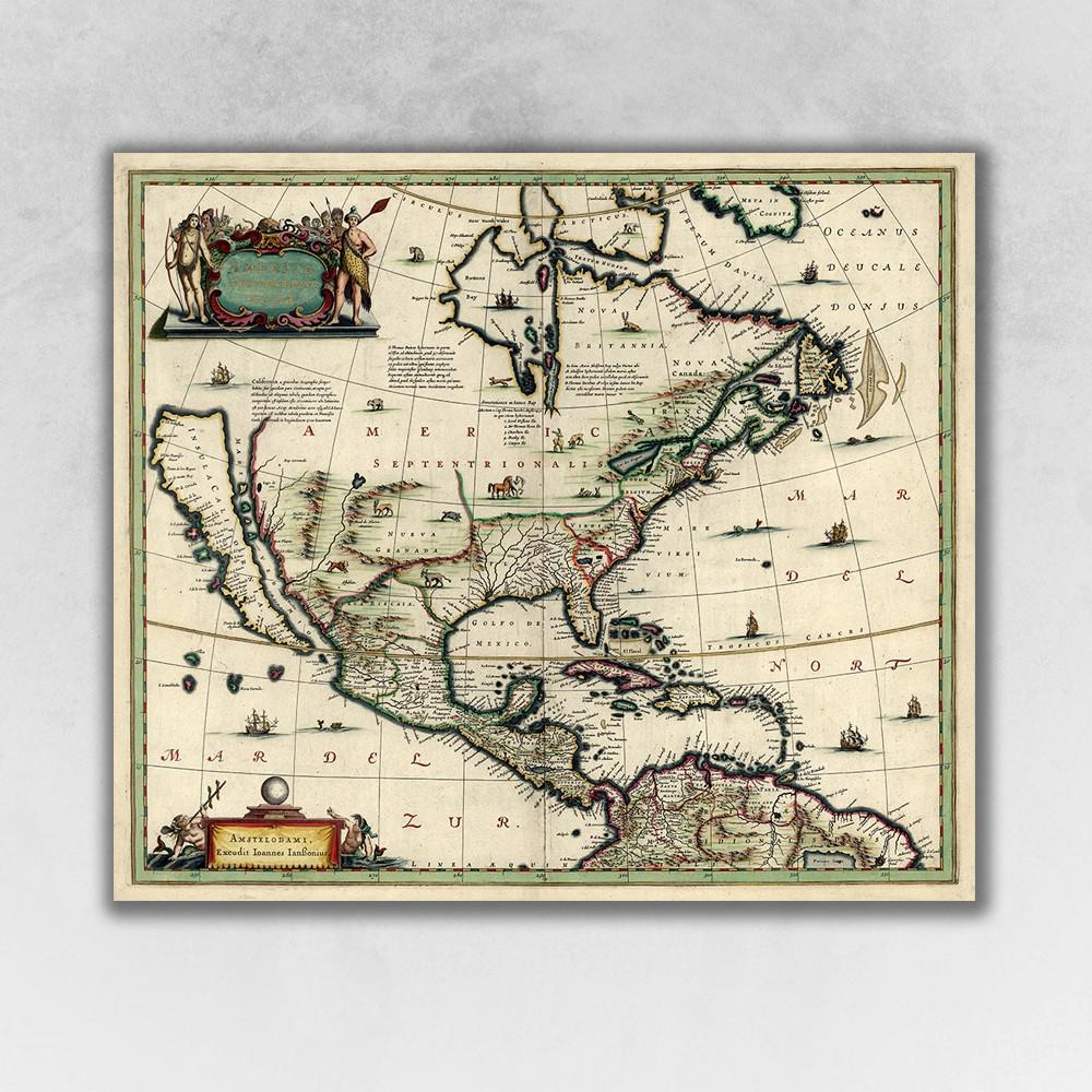 24" x 28" Vintage 1652 Map of Early North America Wall Art Multi. Picture 1