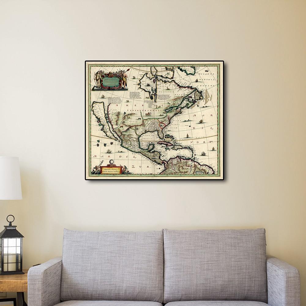 24" x 28" Vintage 1652 Map of Early North America Wall Art Multi. Picture 4