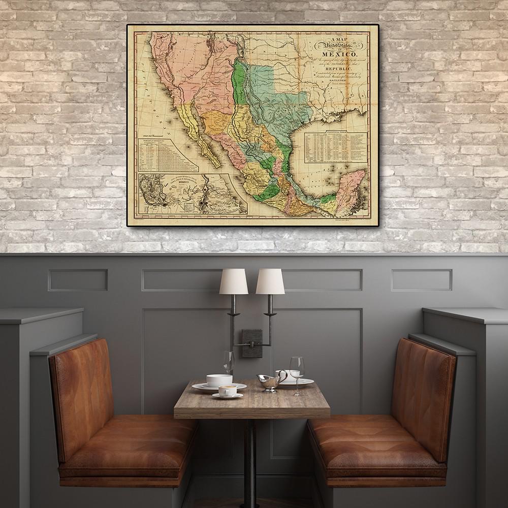 24" x 30" Vintage 1846 Map of Mexico Wall Art Multi. Picture 3