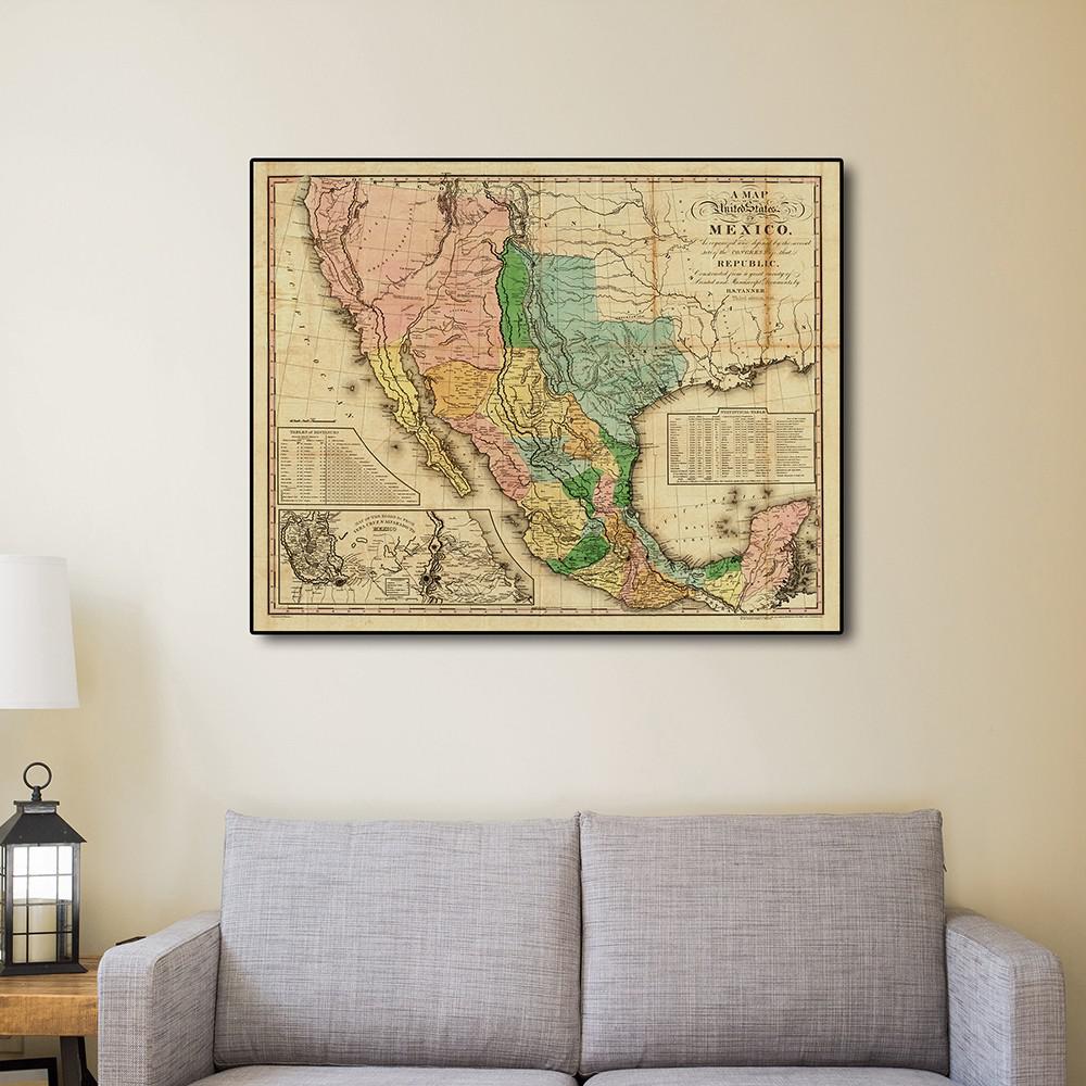 24" x 30" Vintage 1846 Map of Mexico Wall Art Multi. Picture 4