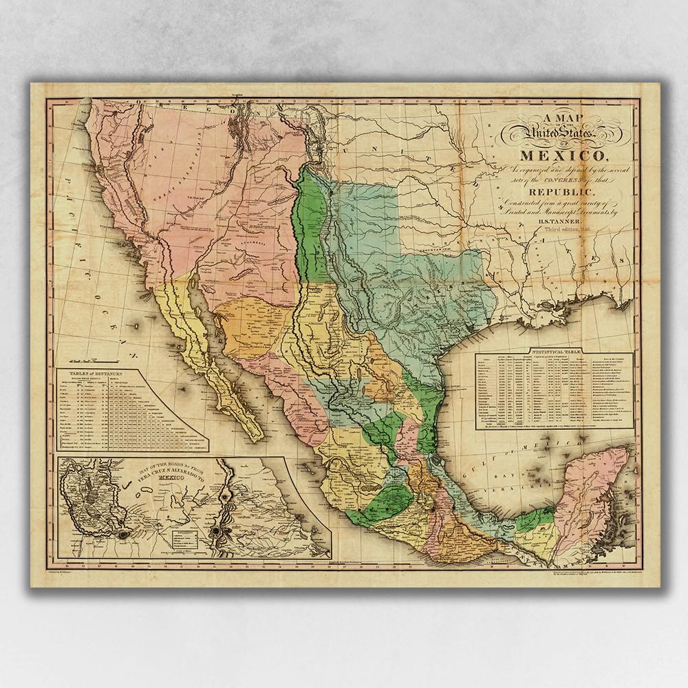 16" x 20" Vintage 1846 Map of Mexico Wall Art Multi. Picture 1