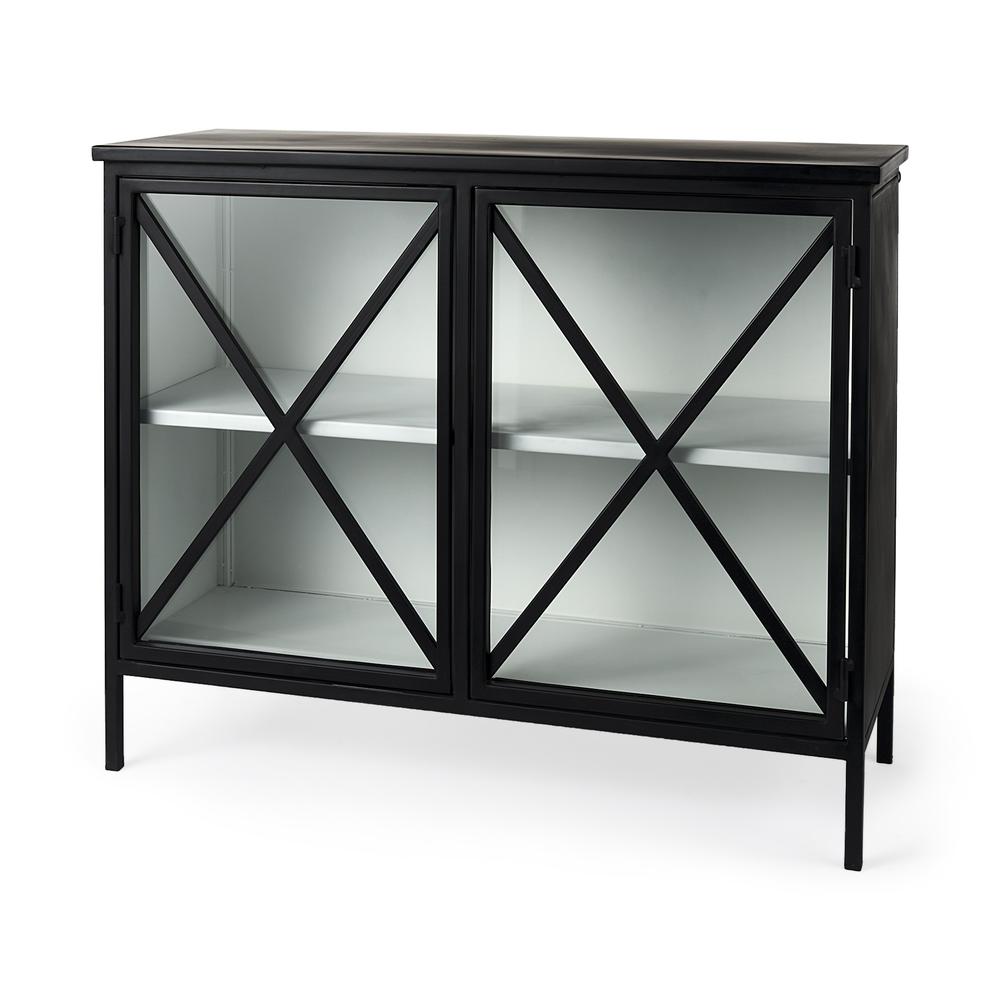 Slender Sleek Black Two Door Glass Cabinet. Picture 1