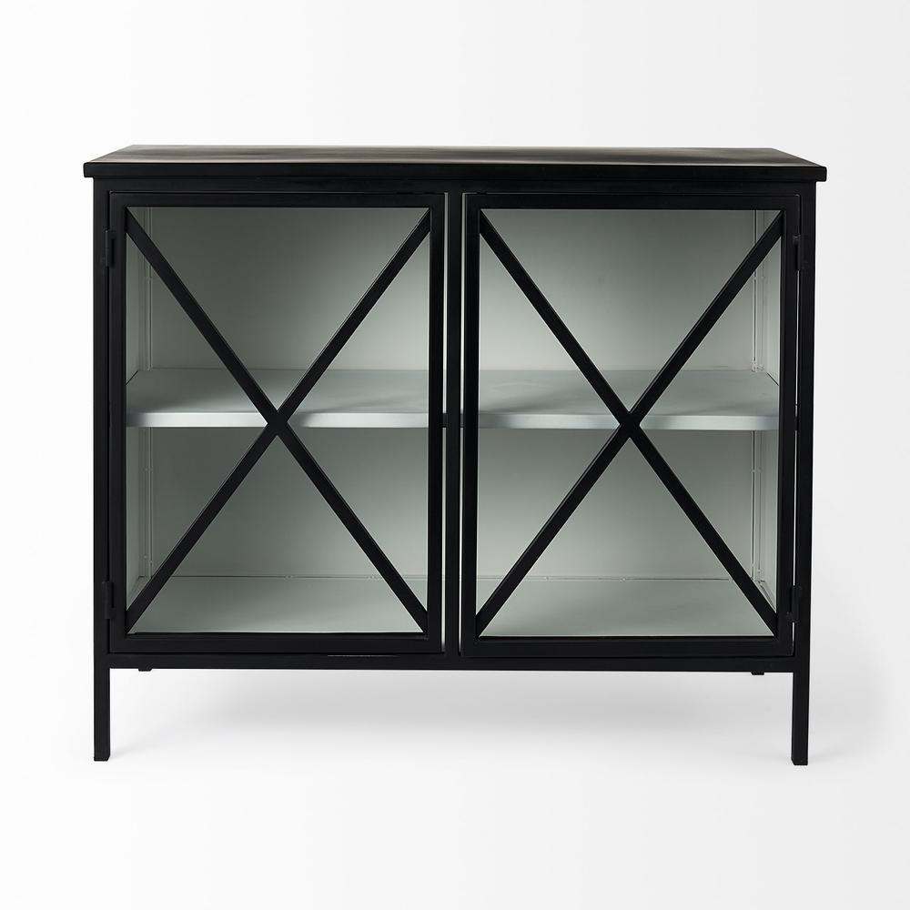 Slender Sleek Black Two Door Glass Cabinet. Picture 2