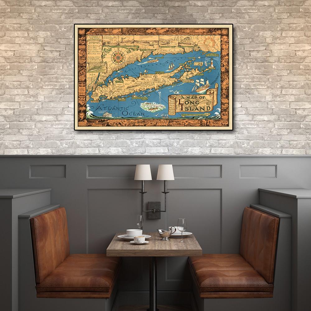 24" x 36" Vintage 1933 Map of Long Island Wall Art Multi. Picture 3