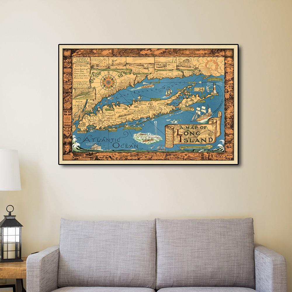 24" x 36" Vintage 1933 Map of Long Island Wall Art Multi. Picture 4